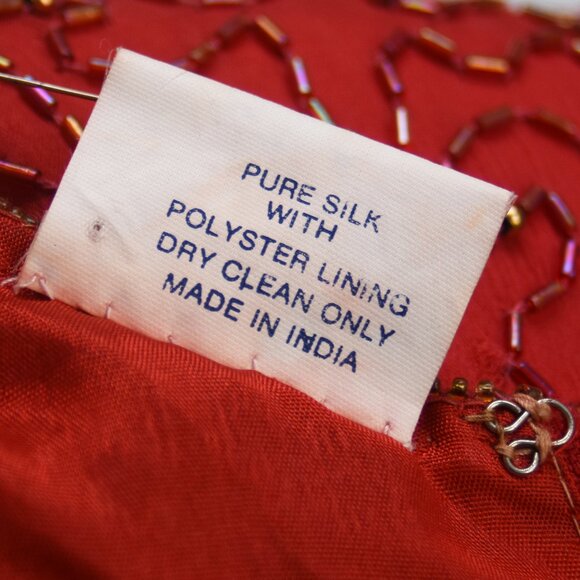 Vintage 80's Red and Gold Beaded Silk Top w/Shoulder Pads Size 12 - Picture 15 of 16